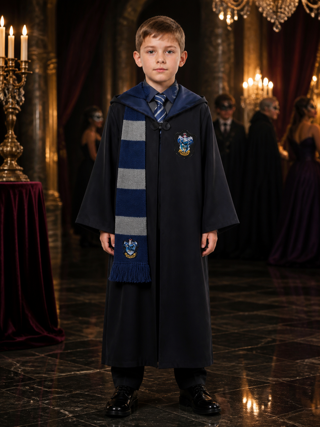 Wizard Academy Hooded Robe Costume Set with Striped Tie and Scarf Costumes detail