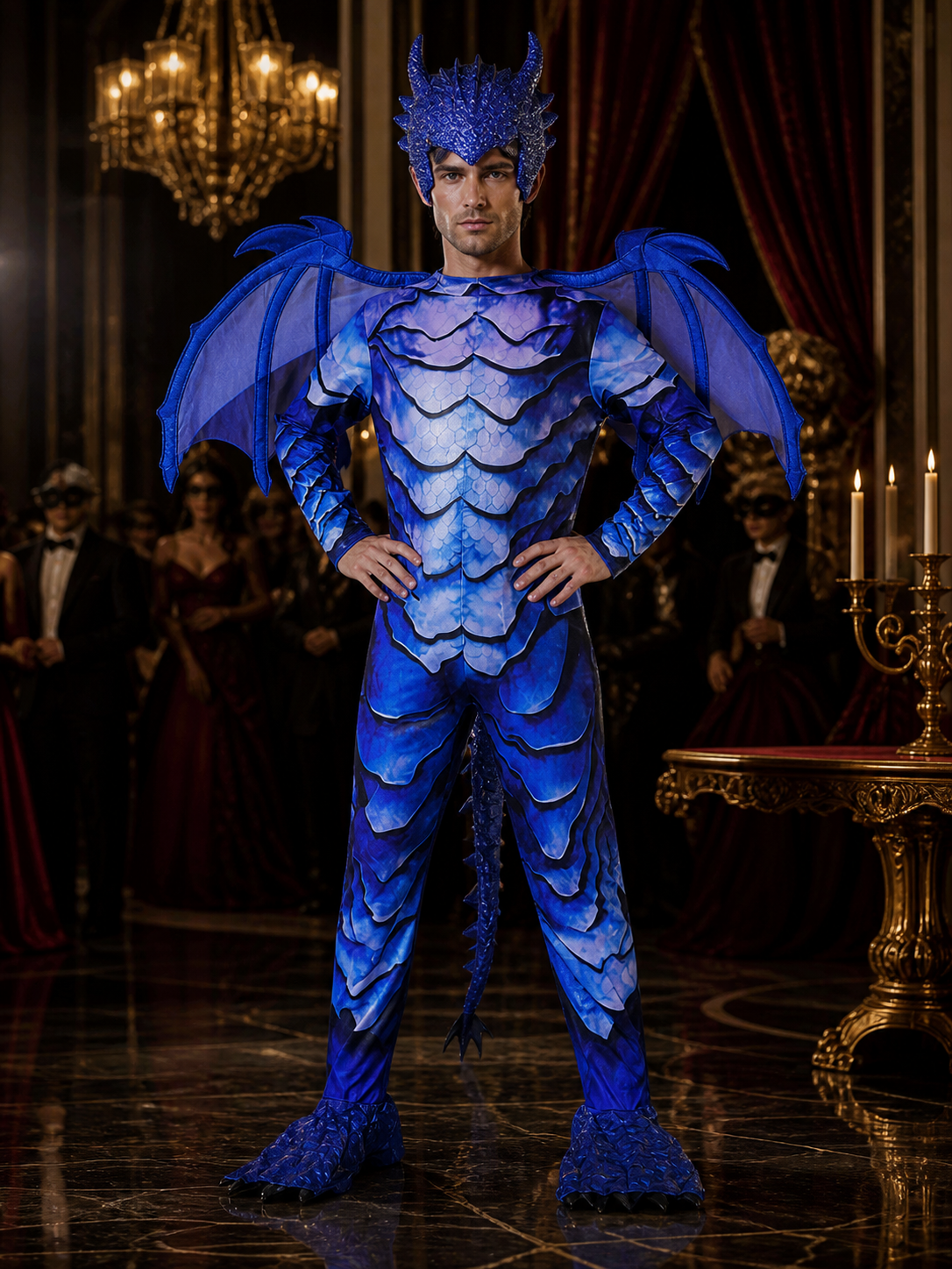 Kids' Blue Frost Dragon Knight Costume with Wings, Tail & Spikes, Halloween Costumes detail
