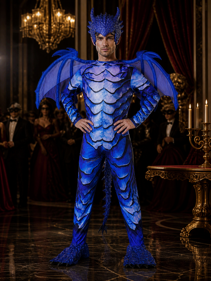 Kids' Blue Frost Dragon Knight Costume with Wings, Tail & Spikes, Halloween Costumes detail