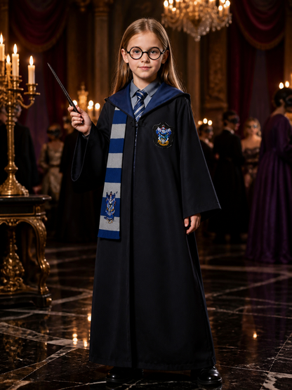 Wizard Robe Costume Set with Tie, Scarf, Glasses & Magic Wand - Unisex Halloween Costume Accessories detail