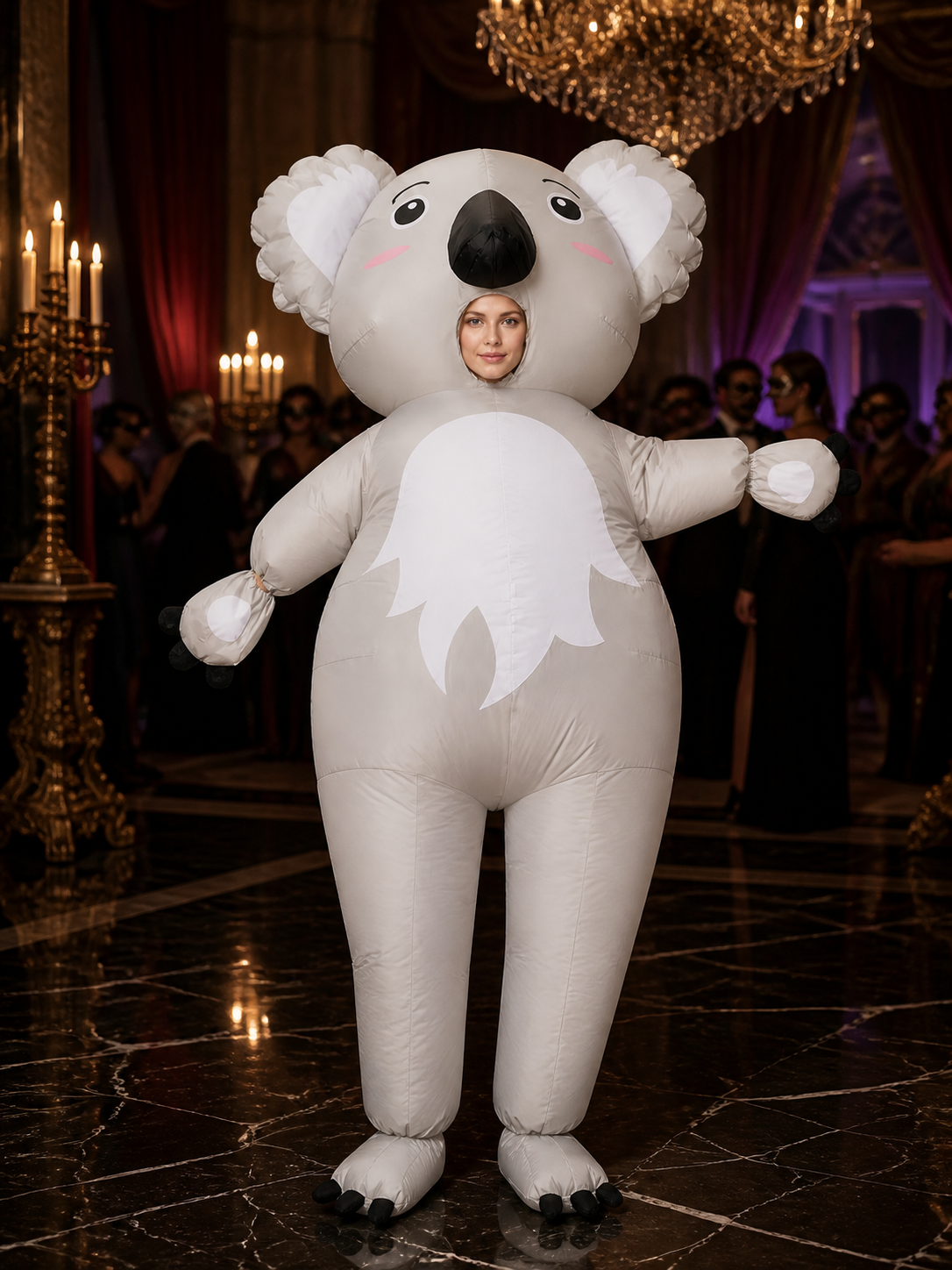 Unisex Adult Koala Animal Costume Bodysuit with Oversized Head and White Belly Costumes detail
