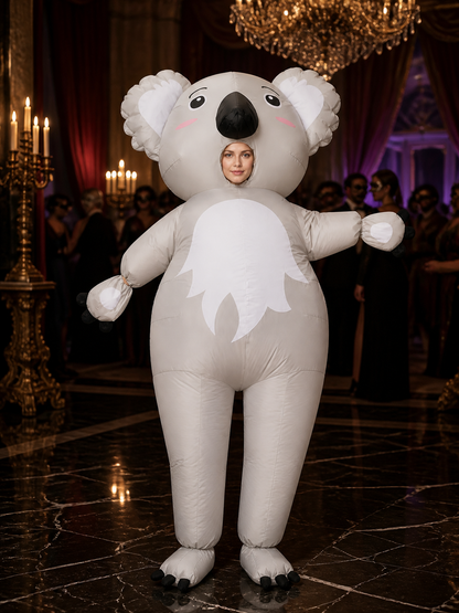 Unisex Adult Koala Animal Costume Bodysuit with Oversized Head and White Belly Costumes detail