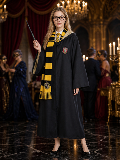 Wizard Halloween Costume Set - Hooded Robe with Scarf, Tie, Glasses, and Wand Costume Accessories detail