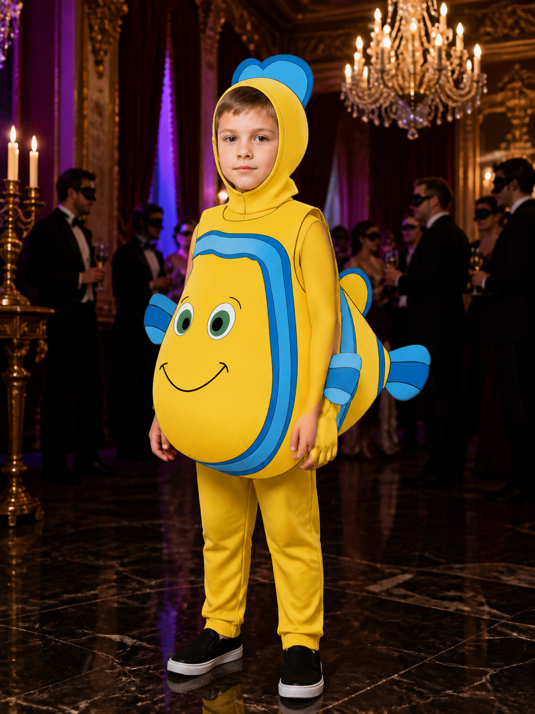 Kids Nemo Clownfish Costume Jumpsuit, Hooded Fish Design Halloween Outfit Costumes detail