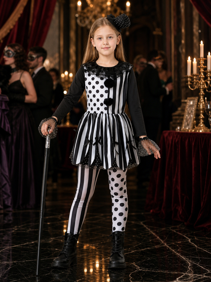 Girls Clown Circus Costume Set - Black & White Tutu Dress, Pants, Headpiece & Costume Dresses detail