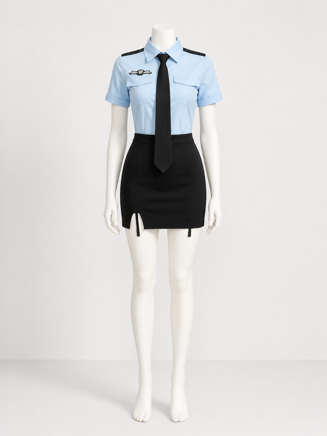 Women's Sexy Police Costume Set with Short Sleeve Top, Tie, and High Waist Skirt Costumes detail