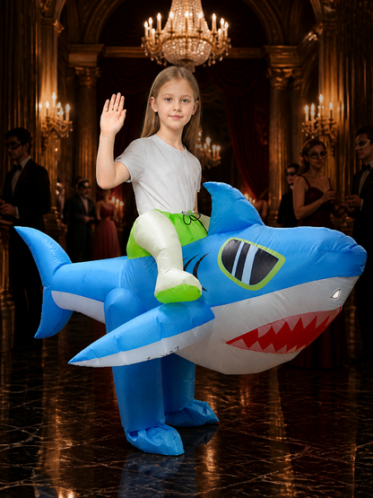 Blue Inflatable Shark Bodysuit Costume With Fins and Red Teeth for Halloween Costumes detail