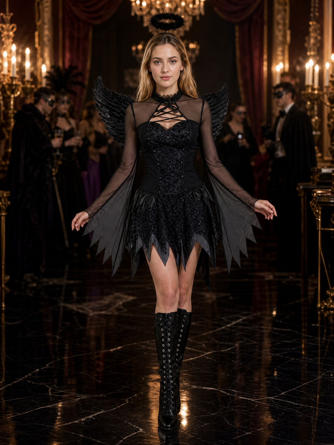 Black Angel H Carnival Costume with Corset for Halloween Costumes detail