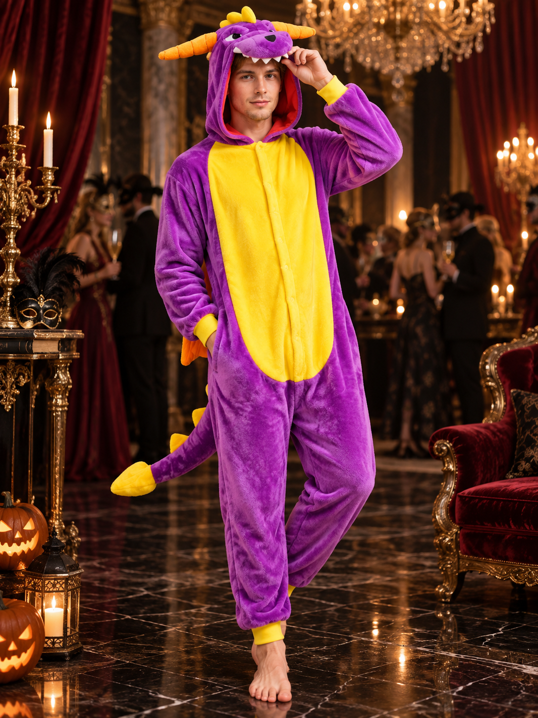 Purple Dragon Hooded and Tailed Pajama Jumpsuit