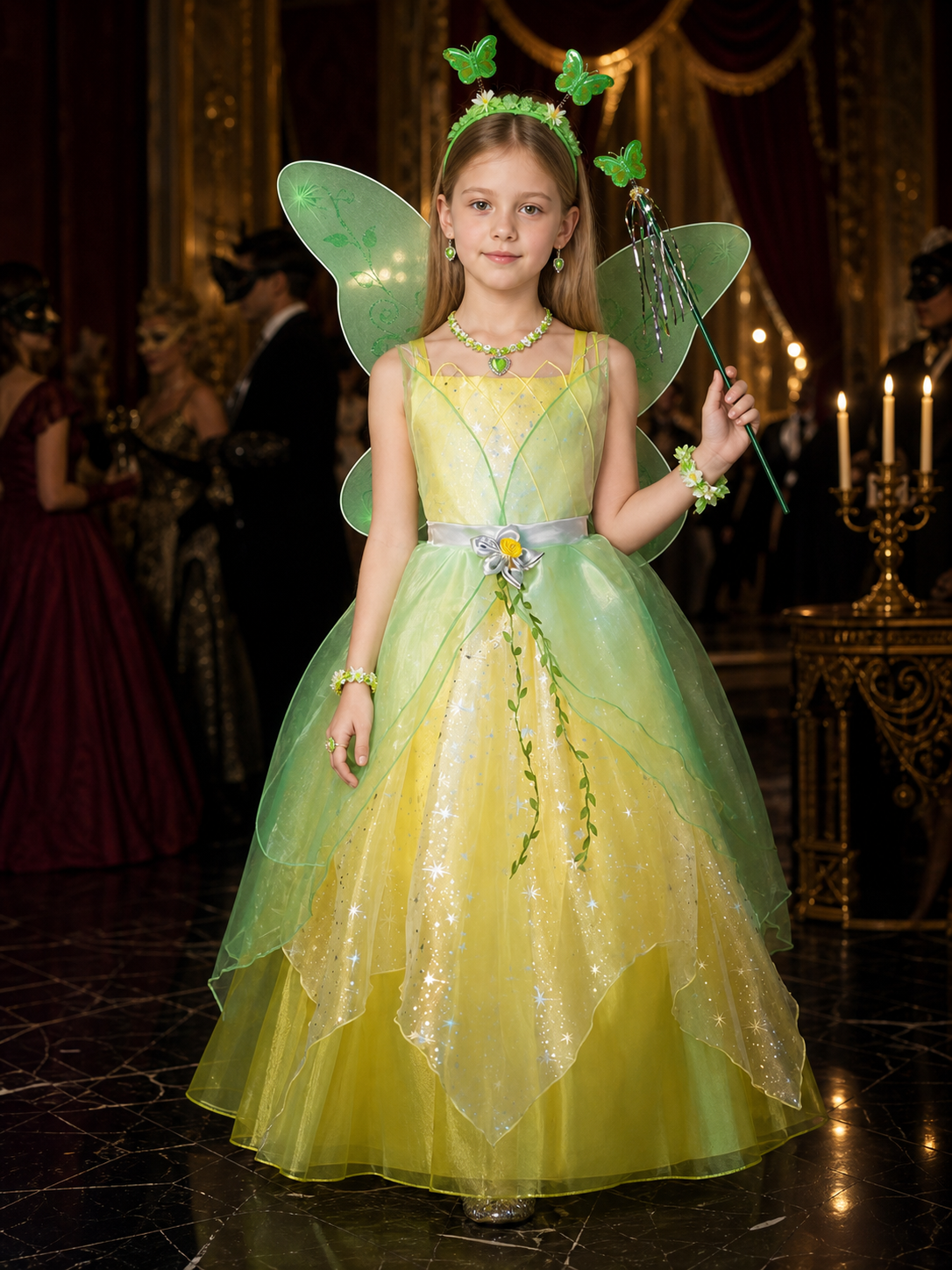 Girls Tinker Bell Princess Costume Set with Wings, Wand & Accessories, Green Costume Accessories detail