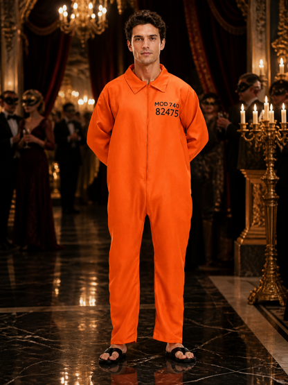 Halloween Prisoner Jumpsuit Costume, Orange with Black Number Costumes detail