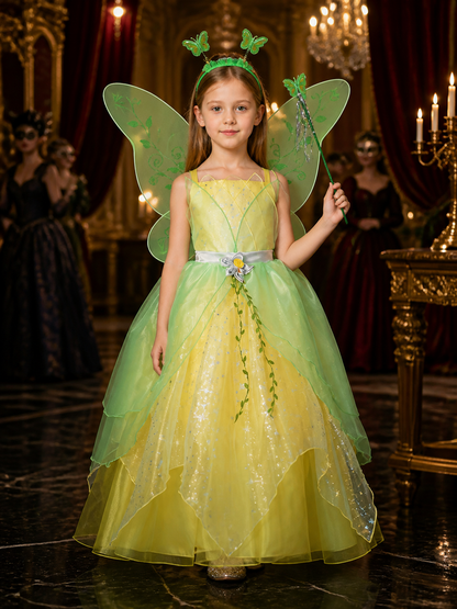Girls Tinker Bell Fairy Princess Costume Dress Set with Wings & Wand Costume Dresses detail