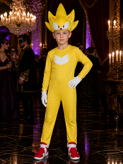 Yellow Spiked Character Bodysuit Halloween Costume Set with Headpiece and Gloves Costume Headwear detail
