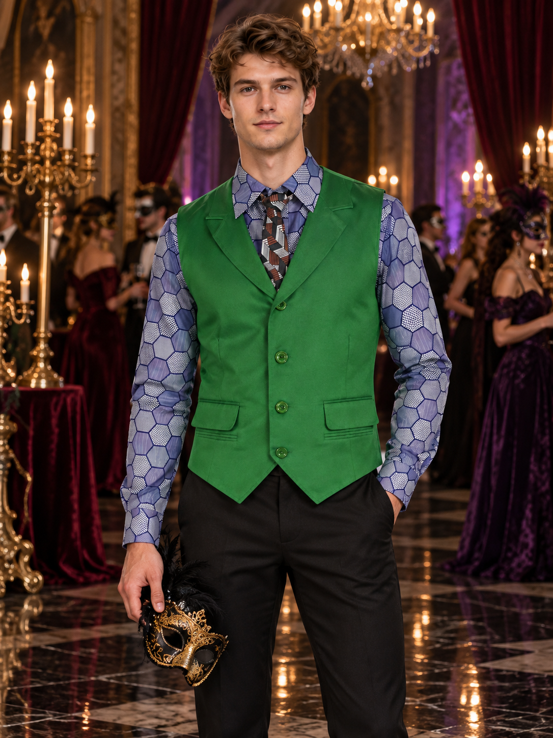 Cosplay Costume with Green Vest, Shirt, and Tie