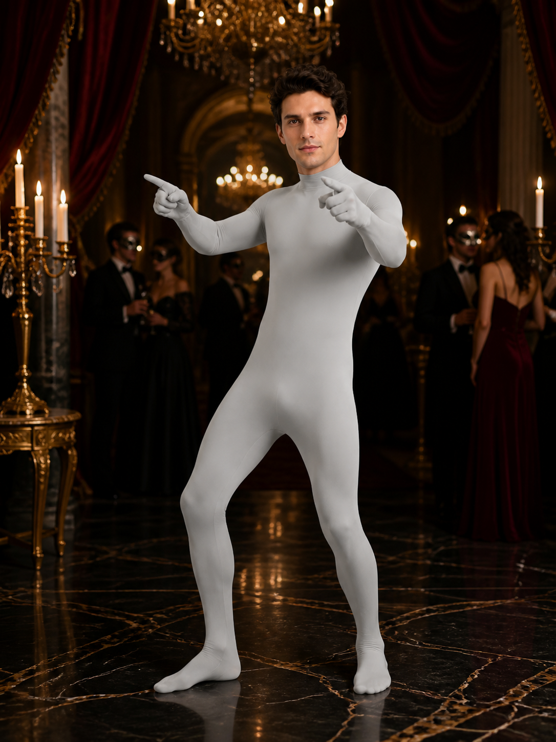Adult White Invisible Man Full Body Suit Halloween Costume Costumes detail