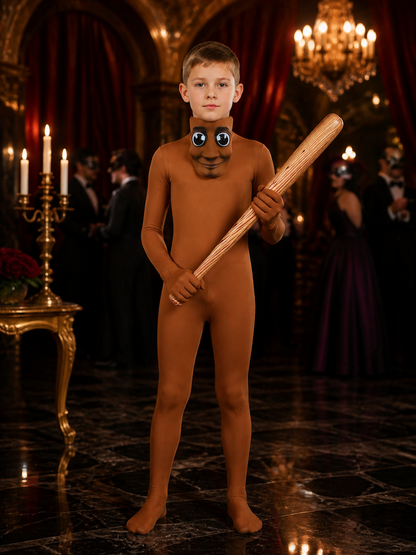 Brown Cartoon Character Full Body Costume Jumpsuit With Mask And Stick For Costume Masks detail