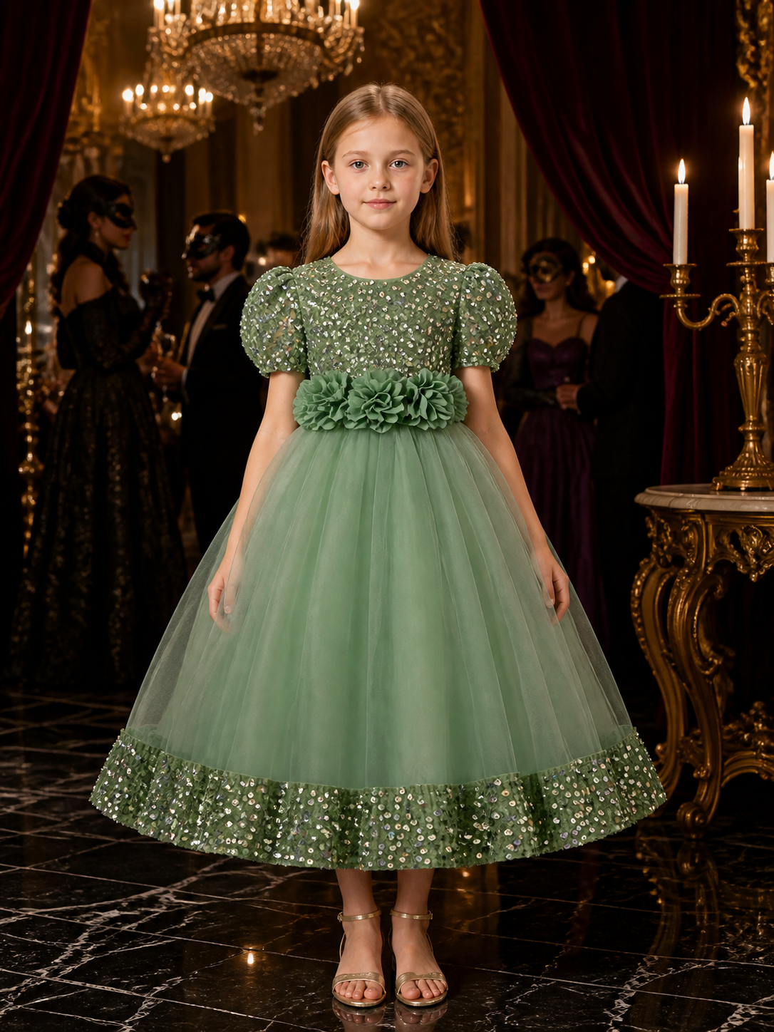 Baby Girls' Princess Dress with Sequins, Layered Tulle Skirt and 3D Flowers Costume Dresses detail