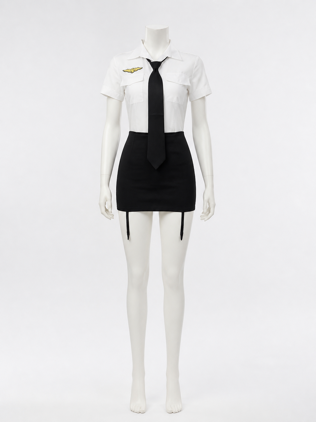 Women's Sexy Police Officer Costume Set, White & Black Uniform with Hat and Costume Headwear detail