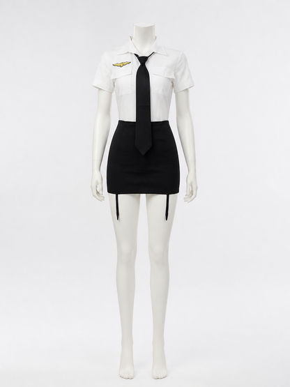 Women's Sexy Police Officer Costume Set, White & Black Uniform with Hat and Costume Headwear detail