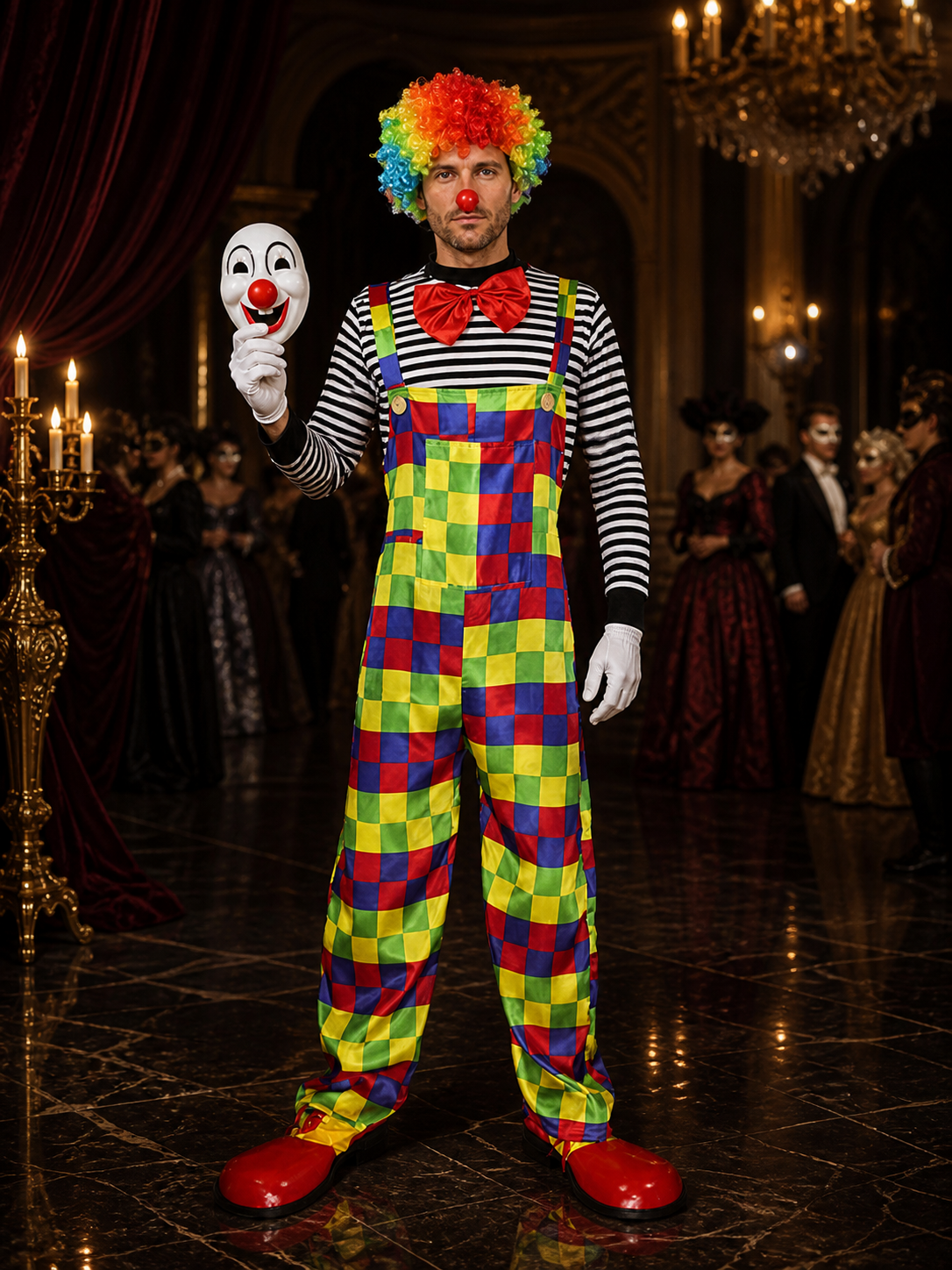Plaid Clown Costume with Mask for Masquerades and Halloween