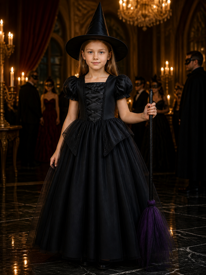Kids Witch Costume Dress with Hat, Black & Purple Tutu Princess Halloween Outfit Costume Dresses detail