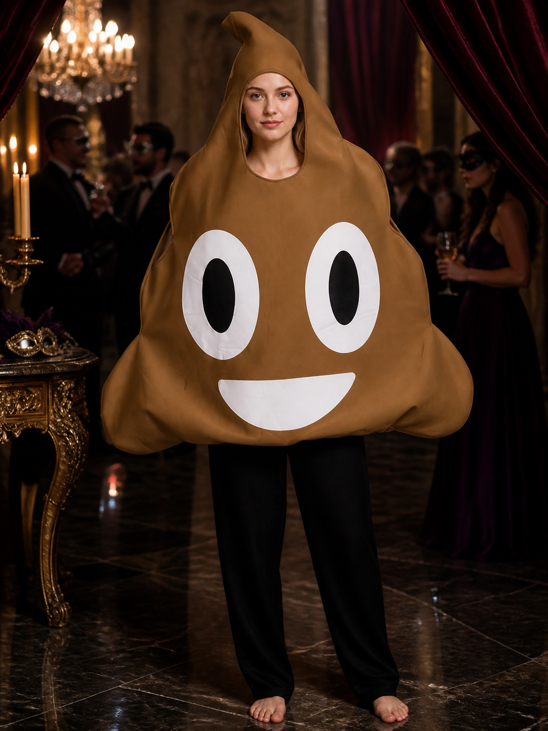 Adult Unisex Brown Cartoon Character Hooded Jumpsuit Costume, Two-Horn Design Costumes detail