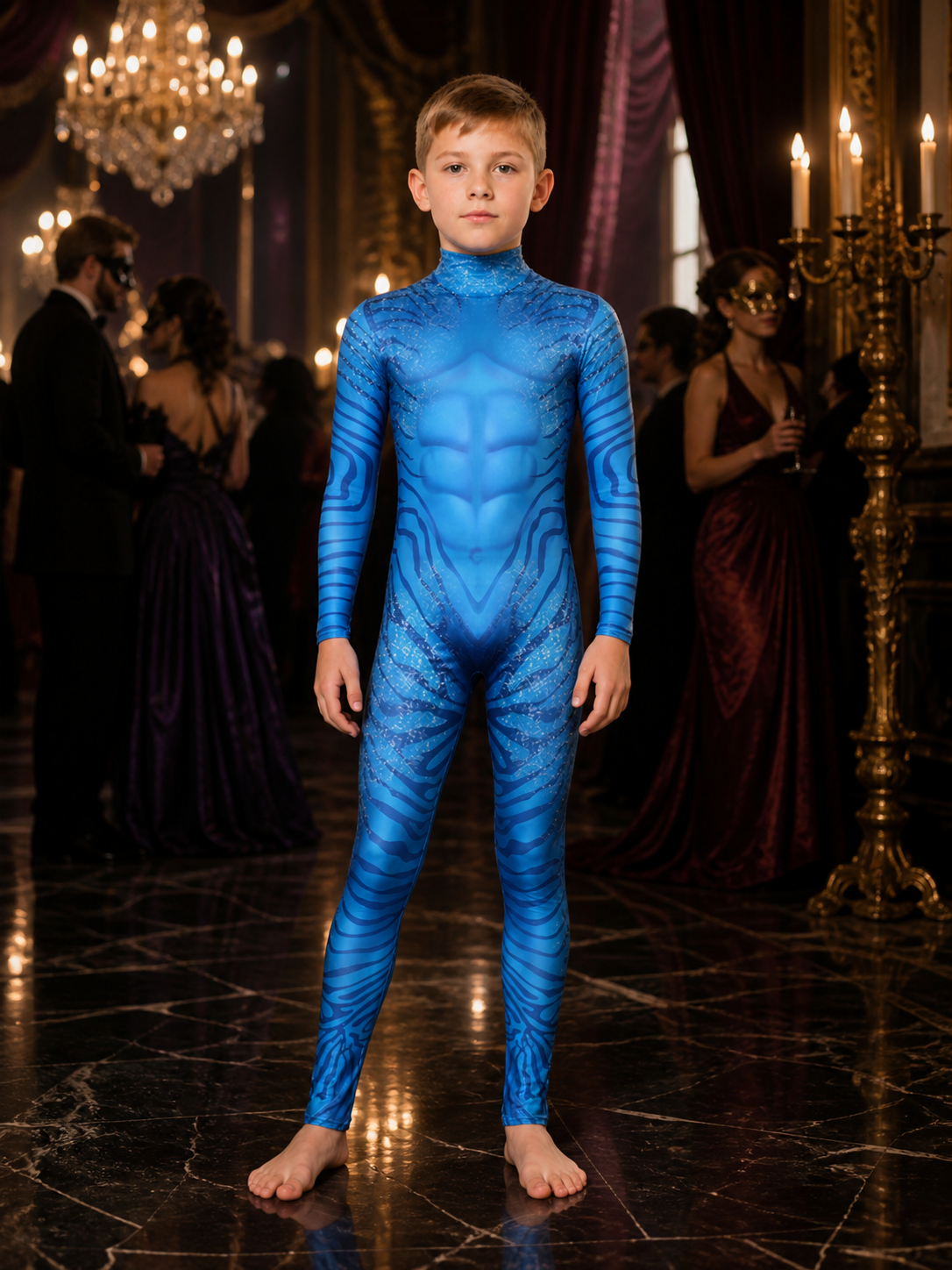 Children's Blue Full Body Muscle Print Jumpsuit Halloween Costume Costumes detail