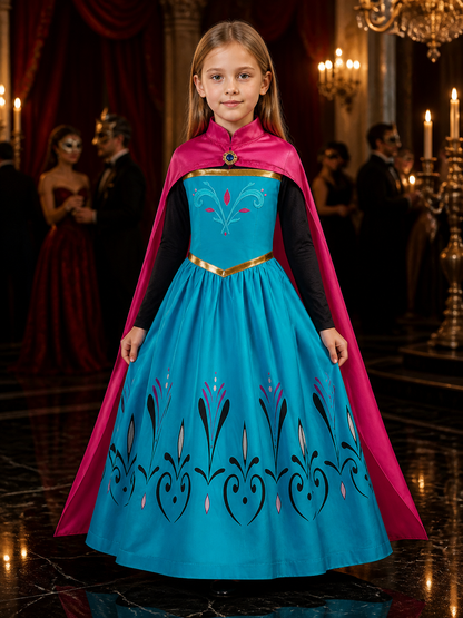 Kids Princess Costume Dress with Pink Cape, High Collar and Gold Details Costume Dresses detail