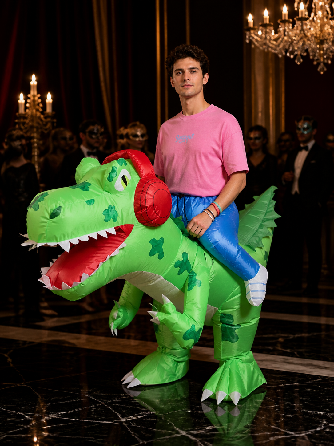 Inflatable Dinosaur Costume, Green Red Spotted Halloween Costumes detail