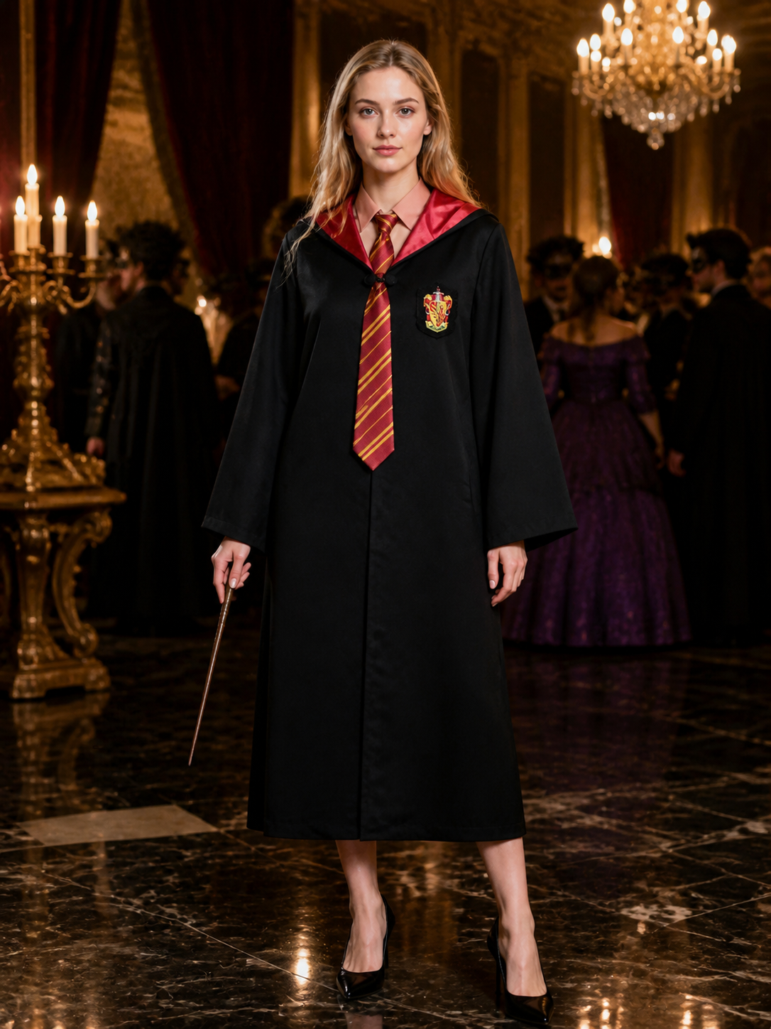 Unisex Wizard Robe Costume Set with Tie, Black Hooded Halloween Outfit Costumes detail