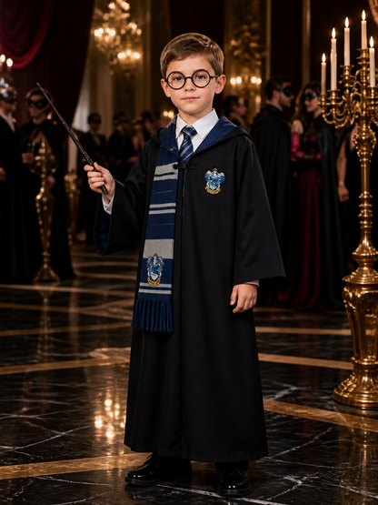 Ravenclaw Wizard Costume Set, Hooded Robe with Scarf, Tie, Glasses and Wand Costume Accessories detail
