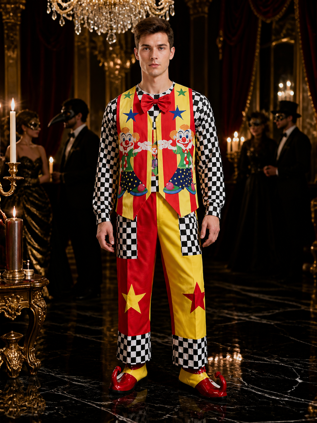 Clown Costume with Chessboard Print and Stars for Shows Costumes detail