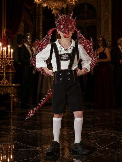 Kids Red Dragon Halloween Costume Set with Mask, Wings and Tail Costume Masks detail