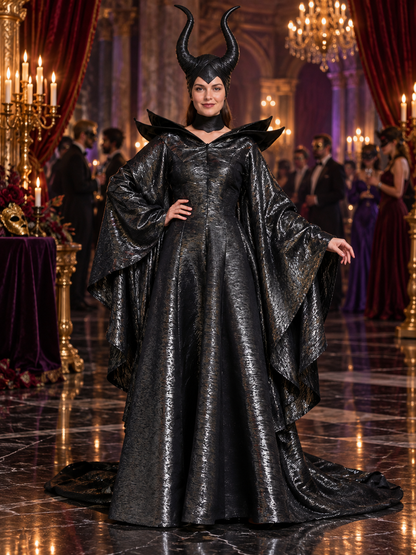 Black Witch Costume with Horns and Choker