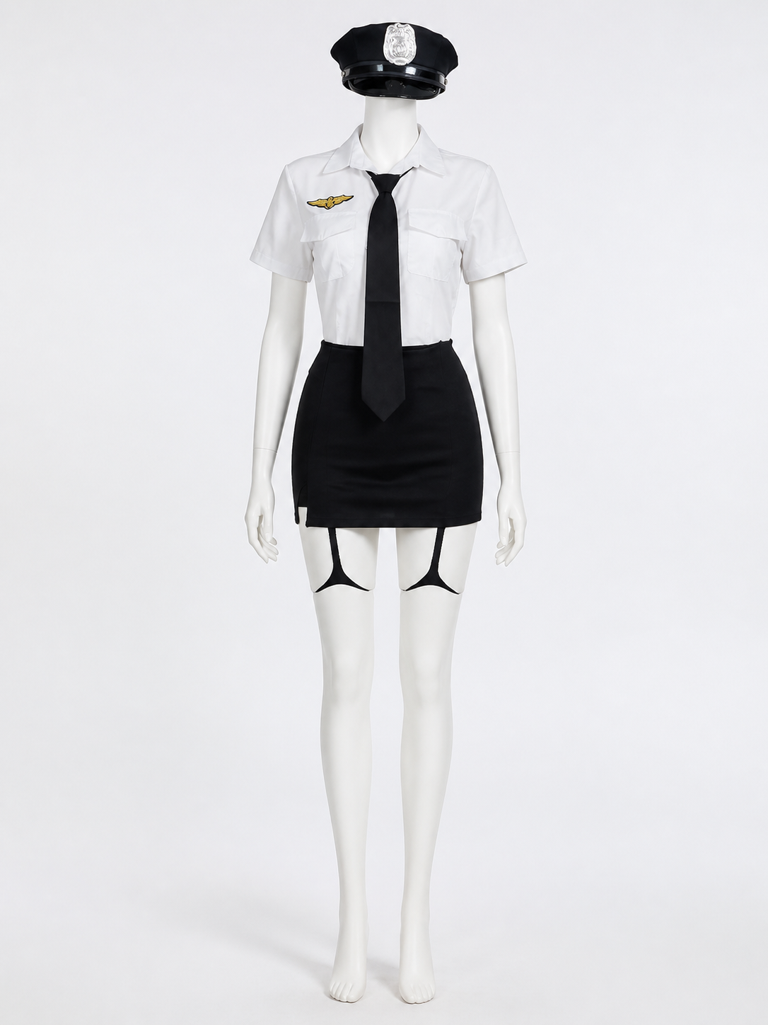 Women's Sexy Police Costume Set - White & Black Uniform with Hat and Gloves Costume Headwear detail