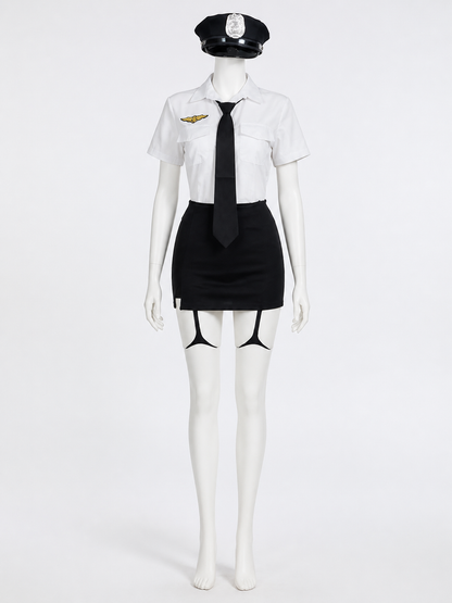 Women's Sexy Police Costume Set - White & Black Uniform with Hat and Gloves Costume Headwear detail