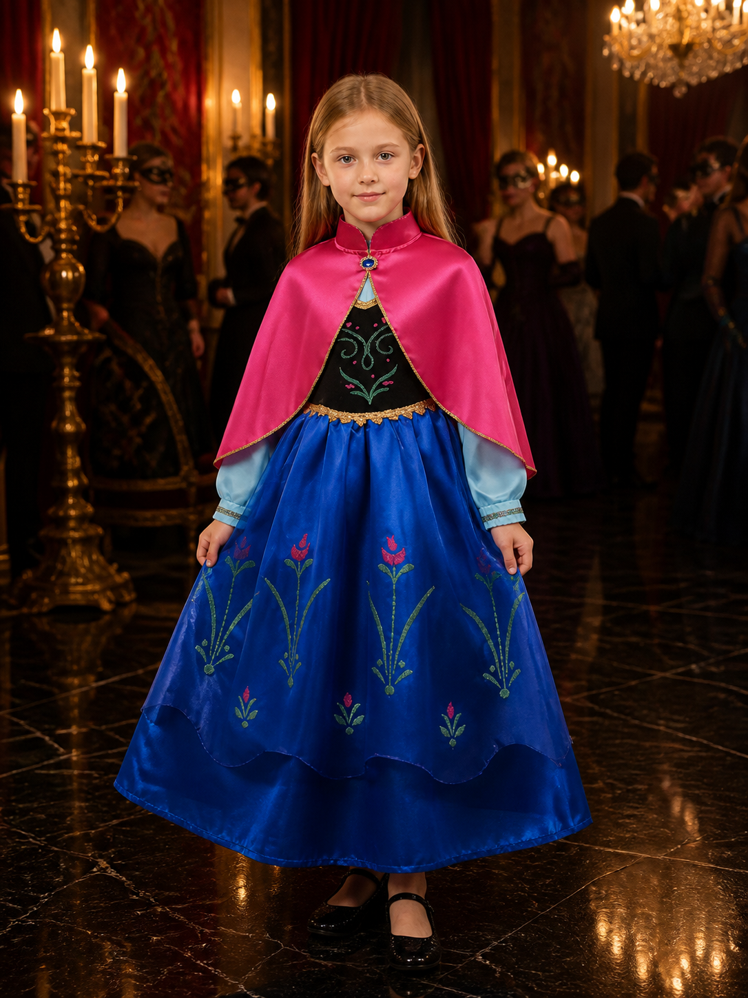 Girls Anna Princess Costume Dress, Long-Sleeve High-Neck Halloween Outfit Costume Dresses detail