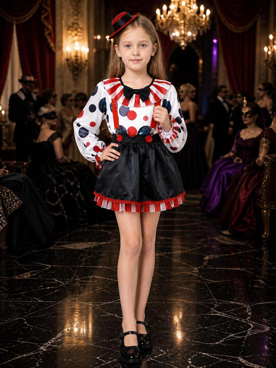 Women's Clown Costume Set with Striped Top and Polkadot Skirt, Jester Hat for Costume Headwear detail