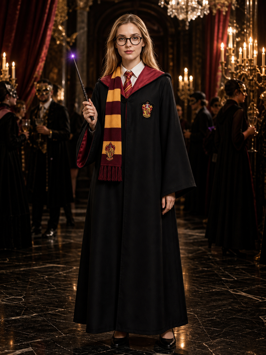 Children's Gryffindor-Style Wizard Costume Set, Hooded Robe With Tie, Scarf Costumes detail