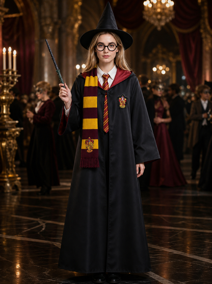 Unisex Gryffindor Style Wizard Costume Set, Complete Outfit with Robe, Shirt Costumes detail