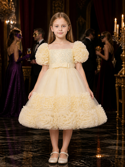 Toddler Girls' Princess Dress with Sequined Bodice, Bow and Ruffled Flower Trim Costume Dresses detail