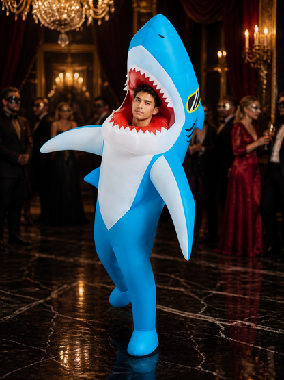 Unisex Adult Shark Costume Jumpsuit with Fins and Tail, Blue White Halloween Costumes detail