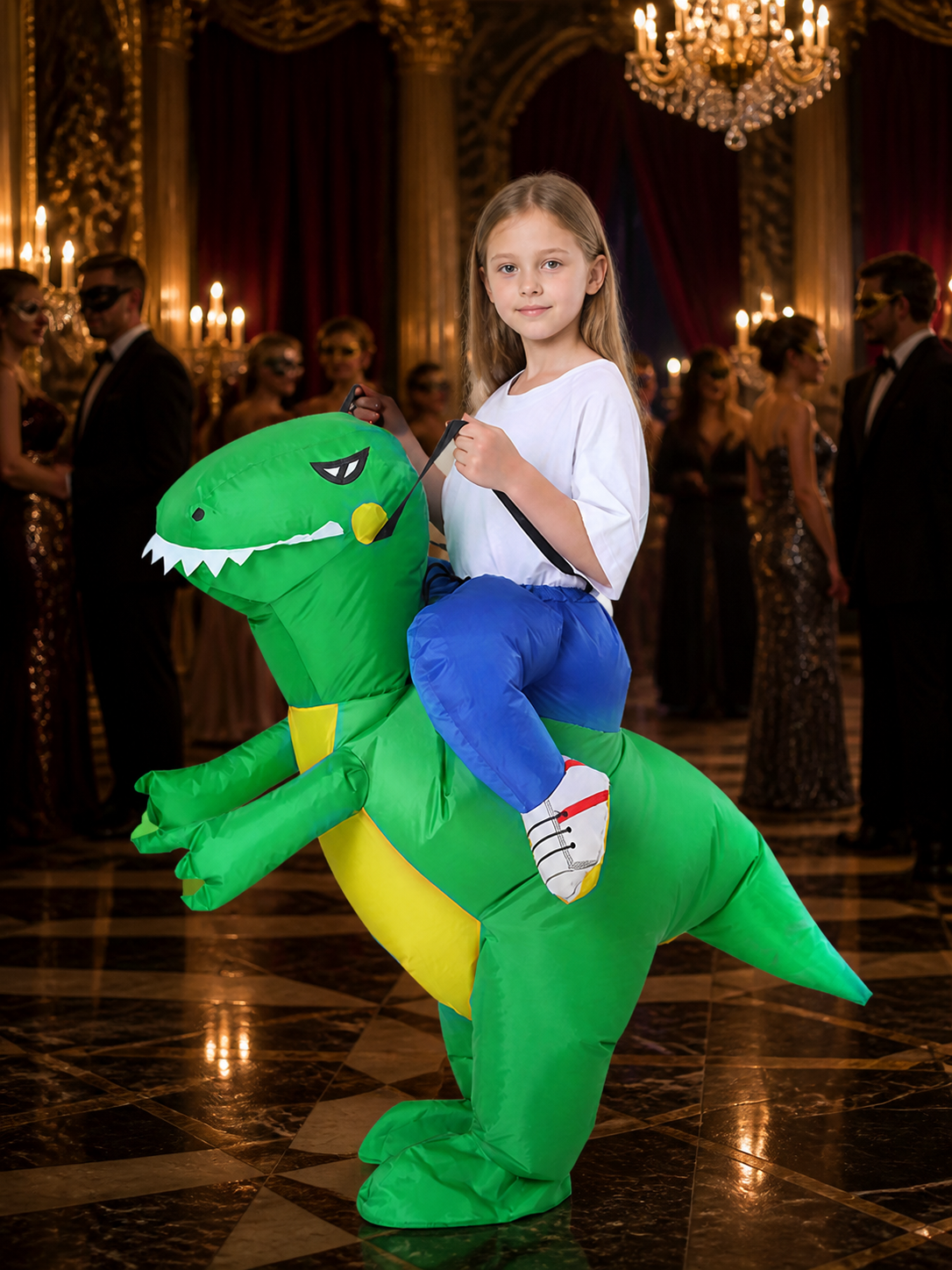 Inflatable Dinosaur Ride-On Costume, Green Blow Up Halloween Outfit Costumes detail