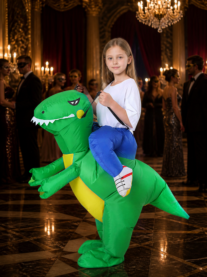 Inflatable Dinosaur Ride-On Costume, Green Blow Up Halloween Outfit Costumes detail