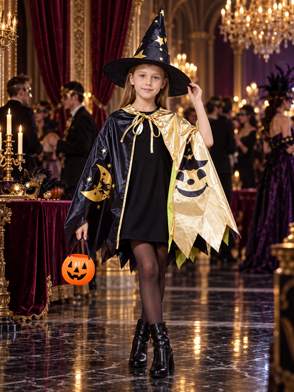 Kids' witch carnival costume with cape and hat