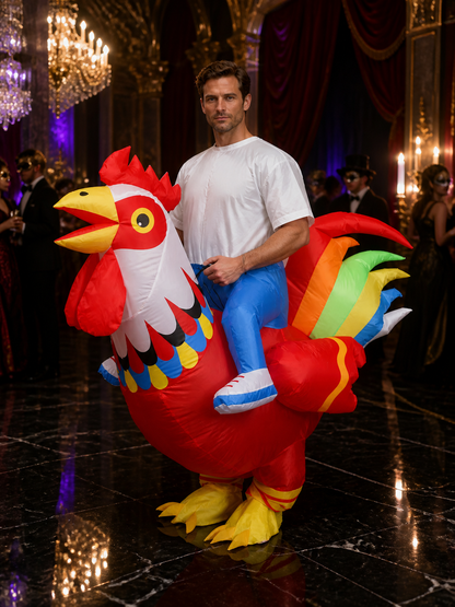 Inflatable Chicken Costume, Colorful Feather Design, Full Body Funny Outfit Costumes detail