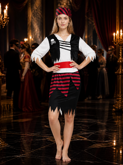 Women's Pirate Costume with Vest and Skirt for Halloween Costumes detail