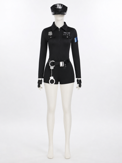 Women's Sexy Police Officer Bodysuit Costume with Hat, Belt & Handcuffs for Costume Headwear detail