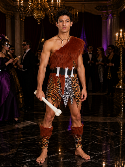 Tribal Chief Leopard Print Cosplay Jumpsuit Costumes detail