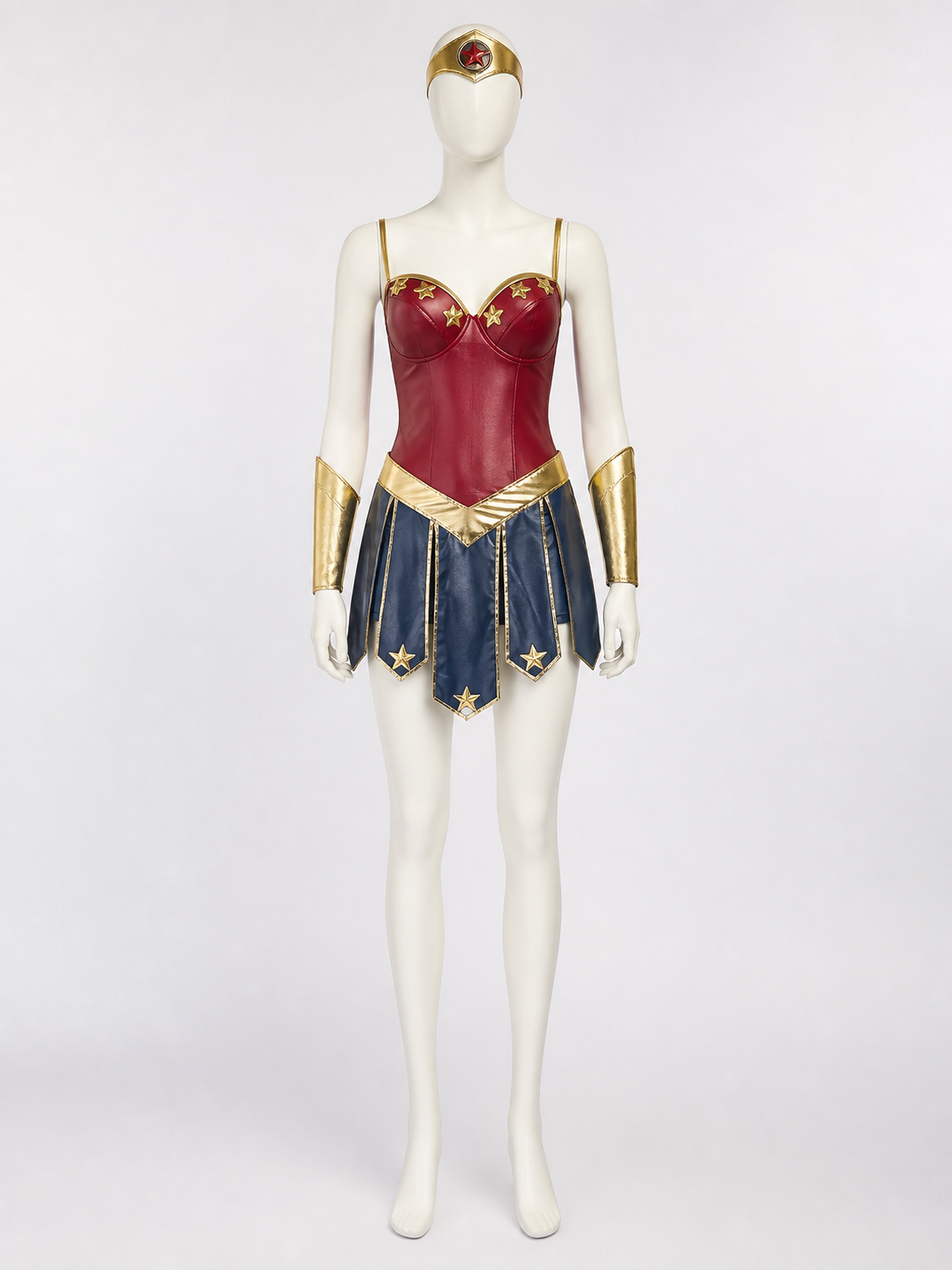 Adult Wonder Woman-Inspired Bodysuit Costume Set with Headpiece and Arm Sleeves Costume Headwear detail